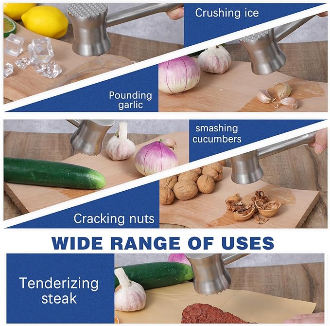 Meat Tenderizer Mallet Stainless Steel, Dual Side Meat Hammer Chicken Pounder, Heavy Duty Meat Beater for Steak and Beef, Meat Pounder Kitchen Cooking Mallet(1 PCS)