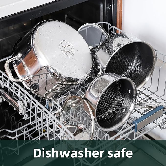 DELUXE Hybrid Ceramic Nonstick 3-Quart Saucepan with Tempered Glass Lid, Stainless Steel Pot with Stay-Cool Handle, Dishwasher Oven Safe, Induction Ready, PFOA Free Compatible with All Cooktops