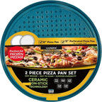 casaWare 2pc 12-inch Ultimate Pizza Pan Set, Nonstick, Ceramic Coated, (1) Solid, (1) Perforated (Blue Granite)