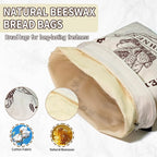 2 Pack Reusable Beeswax Bread Bags for Sourdough & Homemade Bread - XL Organic Cotton with Zipper & Snap Closure Freezer-Friendly Freshness Preservation