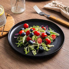 AmorArc Ceramic Dinner Salad Plates Set of 6, Wavy Rim 8.5 Inch Dish Set, The Dessert,Salad, Appetizer, Small Dinner etc Plate,Microwave, Dishwasher Safe, Scratch Resistant, Matte Black