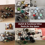 Buruis Countertop Wine Rack, 14-Bottle Modern Freestanding Metal Holder for Red and White Wine, Tabletop, Kitchen, Bar, and Cabinet Storage (Black)