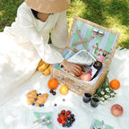 Wicker Picnic Basket for 2 Person, Willow Hamper Basket Sets with Insulated Compartment, Handmade 2 Person Picnic Basket Classical Green Stripe with Utensils Cutlery Perfect for Picnic, Camping