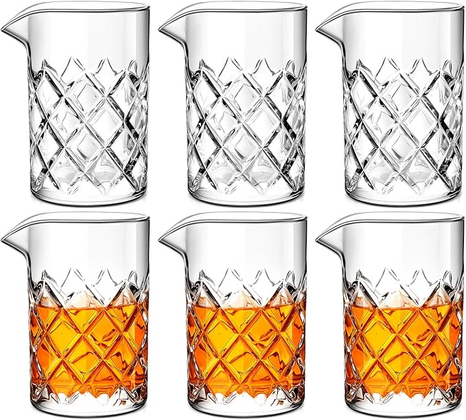 Dandat Cocktail Mixing Glass Crystal Stirring Glass Thick Bottom Seamless Cocktail Pitcher for Home Bartender Bar Whiskey Martini Drink Shaker Accessories(6 Pcs,17 oz)