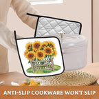 Sunflower Filed Pot Holders Set of 2 Heat Resistant Potholders,Fire Oven Hot Pads for Kitchen Cooking Baking Barbecue