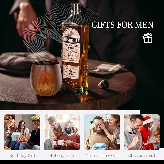 Original Wooden Bourbon Drinking Glass,Handcrafted Whiskey Glasses for Men,Great Anniversary Birthday Gifts for Men, Him, Dad, Husband, or Brother 10OZ 1 PACK