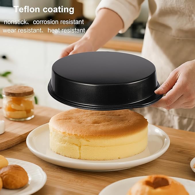 8 Inch Cake Pan, Nonstick 4 Pack Round Cake Pans with 100PCS Pre-cut Parchment Paper for Birthday Christmas, Durable Circle Cake Pan Sets with Handle for Baking Multi-Layer Cakes, Dishwasher Safe