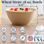 US Acrylic Wheat Straw Unbreakable 28 oz. Stackable Cereal Bowls for Snacks & Ice Cream in Beige Colors (Set of 8) 6-inch Reusable, BPA-Free, Dishwasher Safe Dinnerware, Made in USA