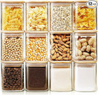 Square Glass Jars with Bamboo Lids 17 FL OZ [Set of 12], Glass Canisters with Airtight Lids, Glass Food Storage Containers for Spice, Sugar, Tea, Candies, Cookies, Best for Kitchen & Pantry