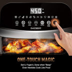 Stainless Steel Air Fryer Ceramic Coat Basket Non Toxic Metal Cavity 6 QT Compact for 2-3 PAX, DAYBEST Dual Heats Airfryer 450°F 12 in 1, Dishwasher Safed Pot, Plate, Rack & Liner (Stainless Steel)