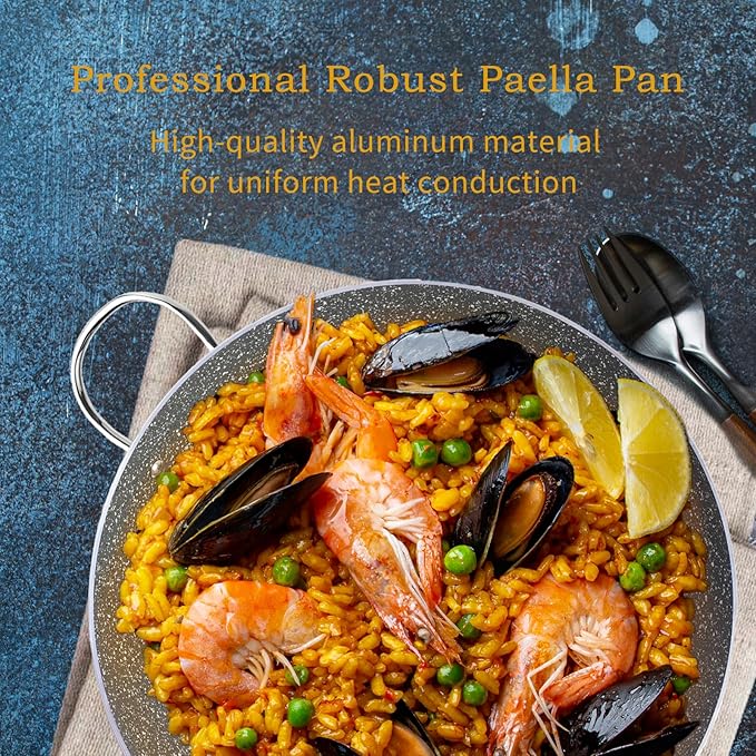 ACTIV CUISINE 15 Inch Paella Pan for 4-8 Servings – Ceramic Nonstick Coating, Easy to Clean – Compatible with Induction & Gas Burners – Lightweight Aluminum, Perfect for Indoor & Outdoor Cooking