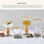MACKENZIE-CHILDS Coupe Glass, Decorative Stemmed Cocktail Glass, 11 Ounces, Black-and-White Courtly Check