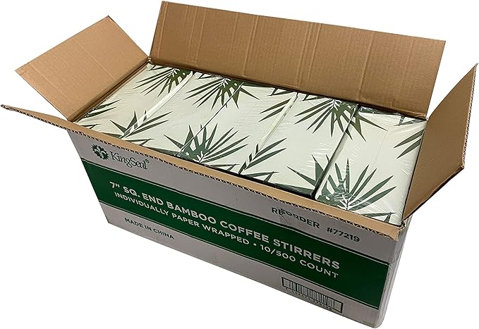 1000 Count | KingSeal Individually Paper Wrapped Bamboo Coffee Stir Sticks, 7 inches, Square End, 100% Renewable and Biodegradable - 2 Boxes x 500 Stirrers