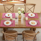 Blue Forest Placemats Set of 6, Dual-Layered Thickened Faux Linen Cloth Place Mats Heat Resistant Machine Washable Wrinkle Free Table Mats Indoor/Outdoor (Hot Pink)