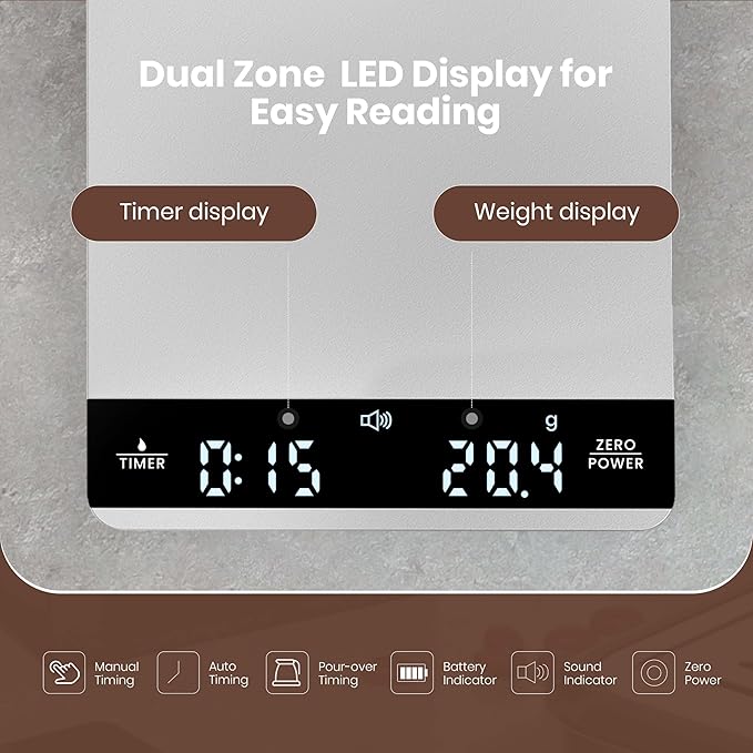 Mini Coffee Scale with Timer, Maestri House Rechargeable Espresso Scale, 2kg/0.1g Accurate Scale for Espresso and Pour-Over Coffee, Portable Digital Kitchen Scale with Automatic Timing-Silver