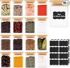 Glass Food Storage Jars Square 6oz, 16 Pack Glass Jars With Bamboo Lids, Kitchen Storage Containers For Spice, Candy, Cookie, Storage For Pantry Organizers