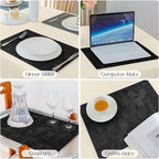 Romanstile Reversible Vinyl Placemats Set of 4, Faux Leather 100% Waterproof Oil-Proof Wipeable Place Mats, Heat Resistant Dual Sided Table Mats for Kitchen/Dining/Party (Black, 12 x 17 Inch)
