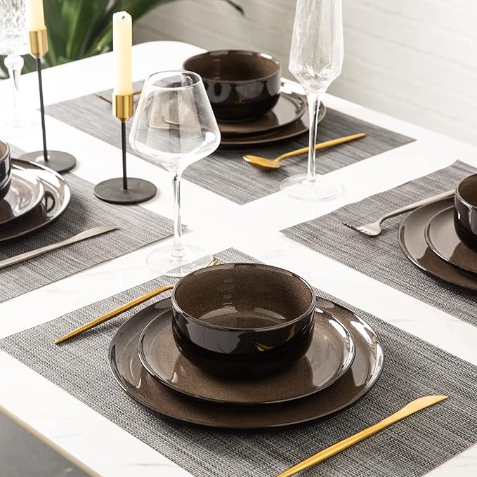 LERATIO Ceramic Dinner Plates Set of 6, 10.5 Inch Reactive Glaze Porcelain Plates, Modern Shape Dinnerware Dishes Set for Kitchen,Microwave&Dishwasher&Oven Safe, Scratch Resistant-Chestnut