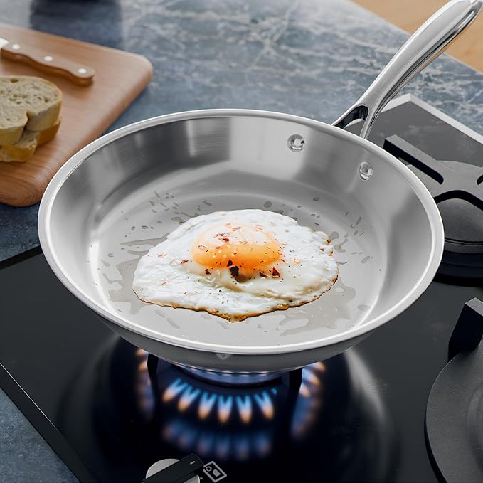 Verel Stainless Steel Frying Pan - 10 Inch Fry Skillet Stainless Steel Pan, Dishwasher and Oven Safe Cookware