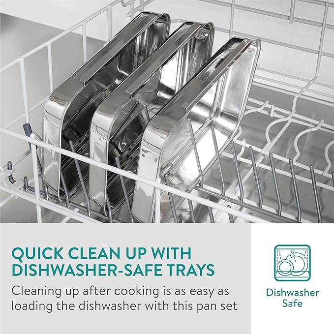 Navaris Breading Trays Set - Toaster Oven Pan - 3 Stainless Steel Trays for Food - Stainless Steel Tray for Bread Crumb Dishes Panko Schnitzel - Breading Tray for Fish and Meat