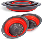 "Balevi Collapsible Strainers for Kitchen - Collapsible Colander Set of 2 Made of Silicone - Collapsible Strainer with Little Pegs to Keep Food Elevated - Red "