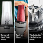 Ninja BN301 Nutri-Blender Plus Compact Personal Blender, 900-Peak-Watt Motor, Frozen Drinks, Smoothies, Sauces & More, (3) 20 oz. To-Go Cups, (2) Spout-Lids (1) Storage-Lid, Dishwasher Safe, Silver