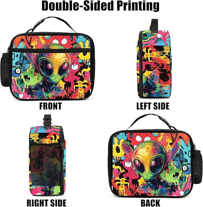 Alien Lunch Bag Insulated Reusable Lunch Box Tote Bag For Women Men Work Picnic Travel