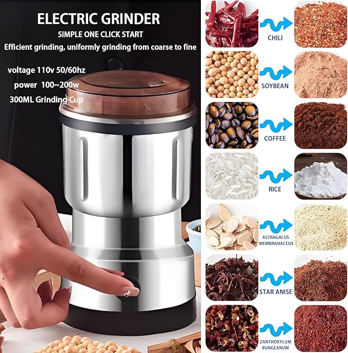 Electric Coffee Grinder,Multifunctional Coffee Bean Grinder,Food Grade 18/10 Stainless Steel Blades,Lightweight Design,Suitable for Beans,Spices and Herbs