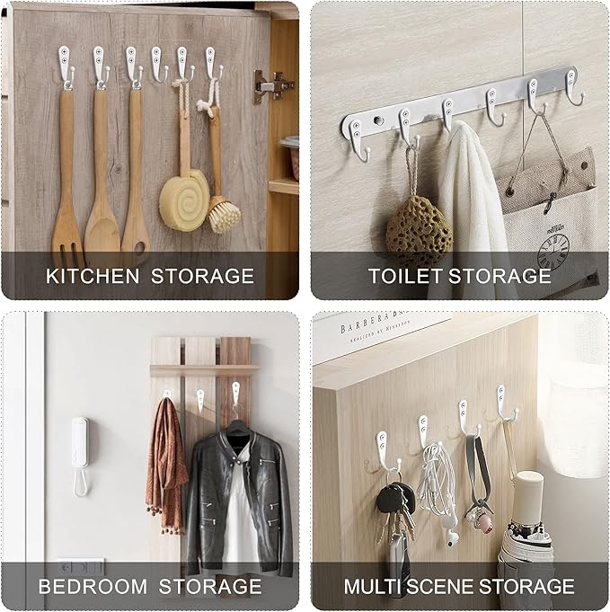 15-Pack Coat Hooks with 30 Screws | Heavy Duty Wall Mounted Hooks for Robe, Backpack, Keys & Entryway Storage | Multi-Use Hanging Hardware (White)