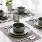 LERATIO Stoneware Dinnerware Sets for 6,Handcarft Ceramic Plates and Bowls Sets,Chip and Scratch Resistant Dishes, Dishwasher & Microwave Safe, Oven safe,Reactive Glaze-Green