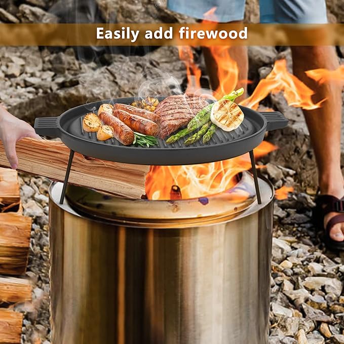 Onlyfire Griddle for Solo Stove Ranger, 14 Inch Double Sided Reversible Cast Iron Campfire Grill Pan with Detachable Legs for Solo Stove 15 Inch Fire Pit, Raised Top Cookware for Ranger Fire Pit