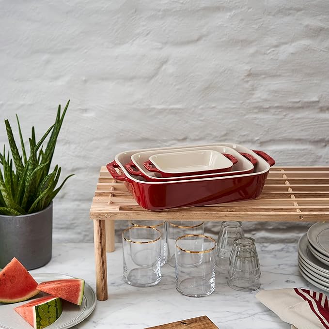 STAUB Ceramic 3-pc Rectangular Baking Dish Set, Cherry
