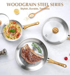 KOCH SYSTEME CS Stainless Steel Pan 10 Inch, Induction Tri-Ply Bottom Stainless Steel Frying Pan with Heat-resistant Bakelite Handle, 10 Inch Stainless Skillet with Lid for Cooking, Dishwasher Safe