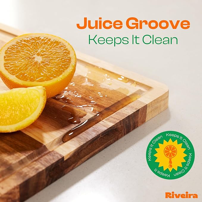 Riveira Acacia Wood Cutting Board - Gourmet Grandeur: 18 x 12 Wooden Board for Kitchen - Natural Decorative Chopping Board With Innovative Juice Grooves