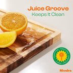 Riveira Acacia Wood Cutting Board - Gourmet Grandeur: 18 x 12 Wooden Board for Kitchen - Natural Decorative Chopping Board With Innovative Juice Grooves