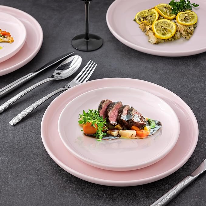 AmorArc Ceramic Plates Set of 6, 8.0 Inch Round Stoneware Salad Plates Use for Dessert, Salad, Appetizer etc,Microwave and Dishwasher Safe, Scratch Resistant Small Deep Dinner Plates-Pink