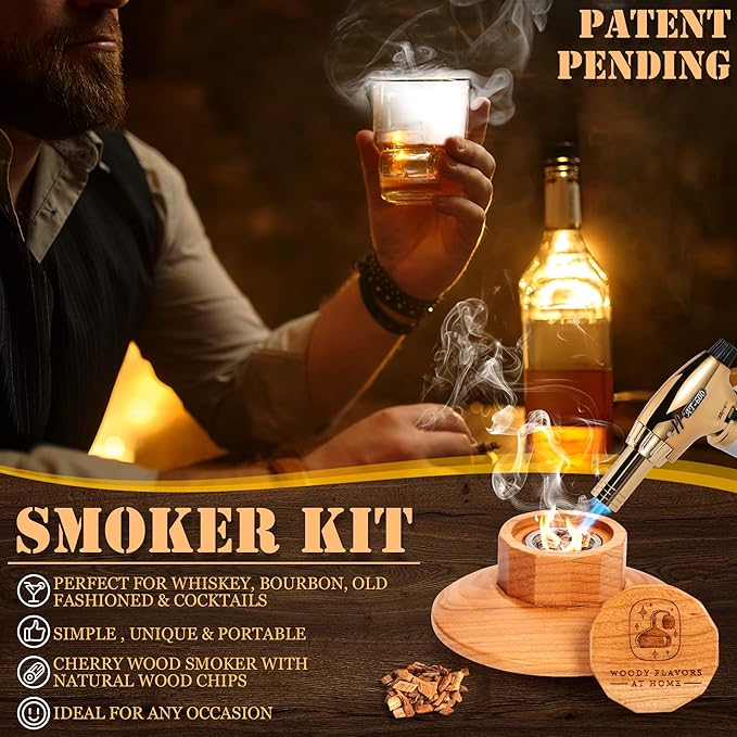 Cocktail Smoker Kit – Drink Smoker Bartender Kit with Torch, Sphere Ice Molds, Aromatic Wood Chips – Professional Bourbon Smoker Kit for Cocktails, Whiskey. No Butane (STD)