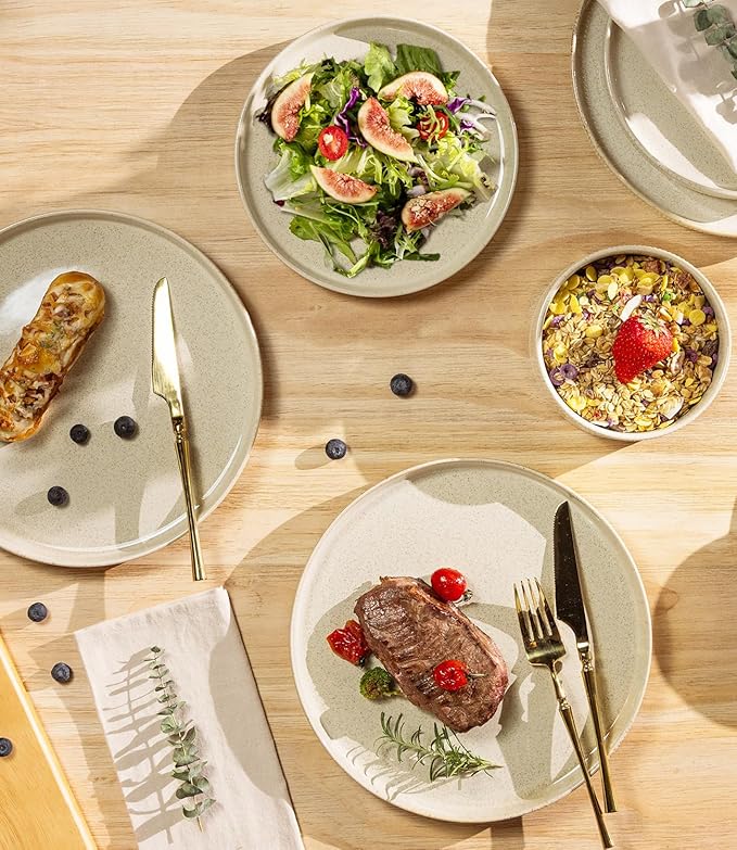TheTerra Ceramic Dinnerware Sets for 8, 24 Pieces Porcelain Lightweight Plates and Bowls Sets, Scratch Resistant Dish Set, Oven & Microwave & Dishwasher Safe, Cappuccino