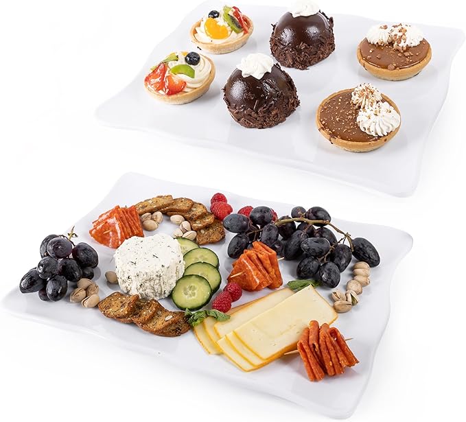 Melamine Large Plastic Serving Platters and Trays, 15" x 11" Rectangular Serving Trays for Food, Dishes, Party - 2 Pcs
