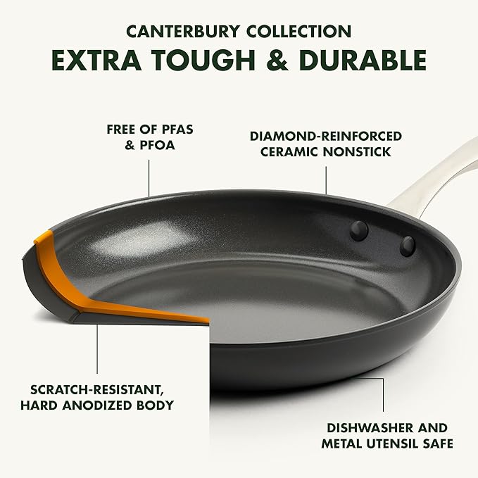 GreenPan Canterbury 10 Piece Cookware Pot and Pans Set, Hard Anodized PFAS-Free Healthy Ceramic Nonstick, Stainless Steel Handles, Versatile Cooking Essentials, Dishwasher & Oven Safe, Clay