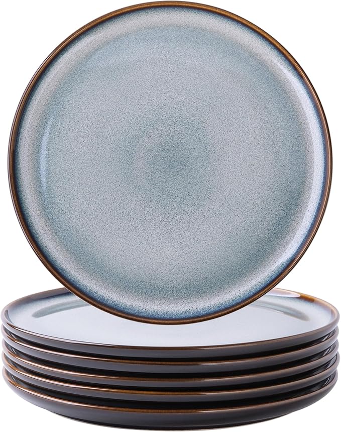 LERATIO Ceramic Dinner Plates Set of 6, 10.5 Inch Reactive Glaze Porcelain Plates, Modern Shape Dinnerware Dishes Set for Kitchen,Microwave&Dishwasher&Oven Safe, Scratch Resistant-Gray Blue