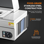 WILPREP 5-Pan Commercial Food Warmer with Sneeze Guard, Five 1/2 Pans, 1500W Countertop Electric Steam Table, 86-185°F Adjustable Temp Control, Stainless Steel Buffet Bain Marie