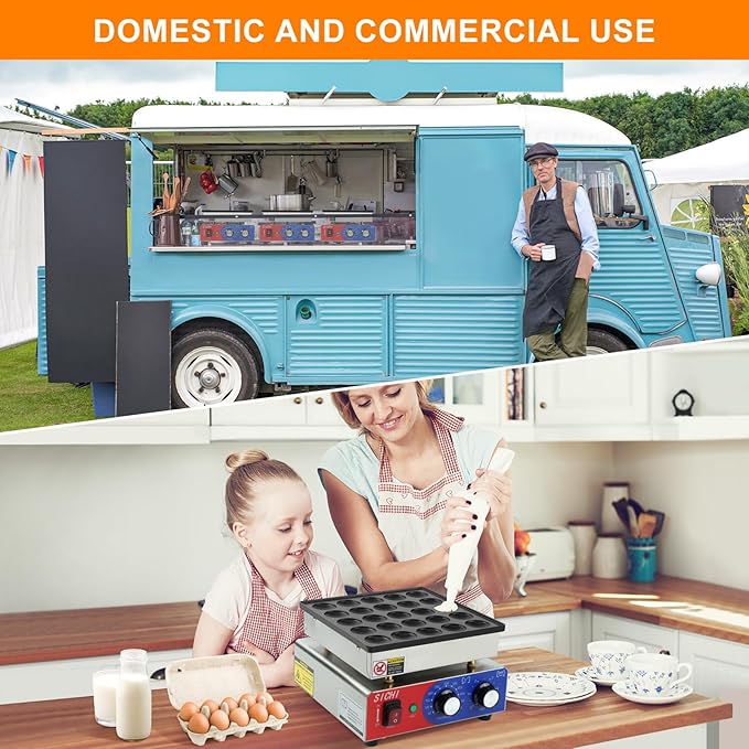 SICHI Mini Pancake Maker Machine with 550℉Heating and Timer Control, 25PCS Electric Commercial Dutch Pancake Baker with Nonstick,110V Dutch Pancake Cooker for Restaurant and Kitchen,Dessert Breakfast