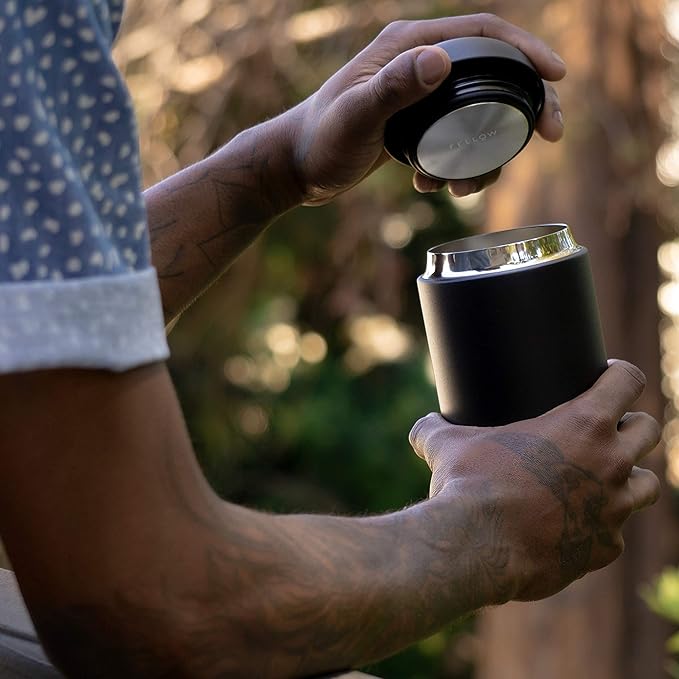 Fellow Carter Coffee Mug 16 oz For Travel - Wide Mouth Vacuum-Insulated Stainless Steel Tea and Coffee Tumbler with Ceramic Interior - Matte Black