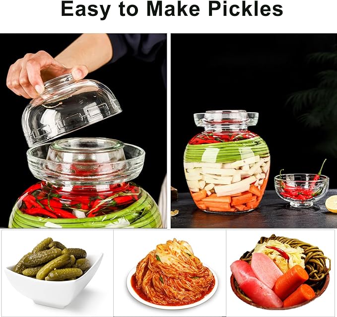 1.5L Glass Jar with Lid Fermentation Jar, Traditional Fermenting Kit Crock with Water Seal Airlock Lid, Pickle Jar for Pickles Kimchi, Sauerkraut, Wine Brewing Kombucha