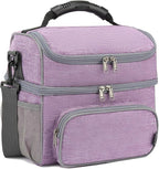 FlowFly Double Layer Cooler Insulated Lunch Bag Adult Lunch Box Large Tote Bag for Men, Women, With Adjustable Strap,Front Pocket and Dual Large Mesh Side Pockets