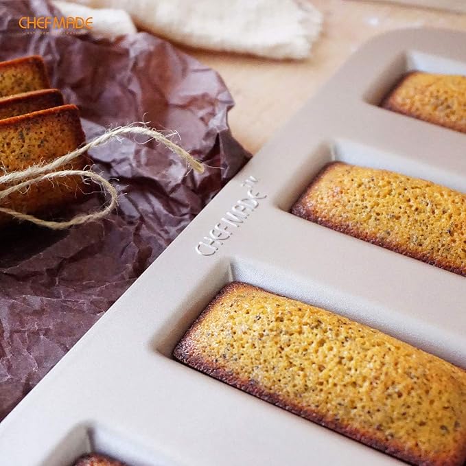CHEFMADE Financier Cake Pan, 8-Cavity Non-Stick Rectangle Muffin Pan Biscuits Cookies Bakeware for Oven Baking (Champagne Gold)