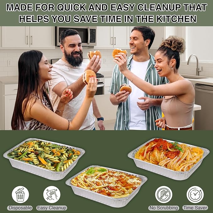 INFINITY EL Disposable Aluminum Foil Pans 50 Pack | Full Size Shallow Steam 20.5"x 12.5"x 2" Disposable Aluminum Baking Pan | Heavy Duty Foil Pan for Roasting Turkey, Lasagna, Thanksgiving, Christmas