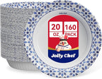 JOLLY CHEF 160 Count Paper Bowls 20 oz Soak Proof, Heavy Duty Printed Disposable Bowls Bulk for Dinner or Lunch