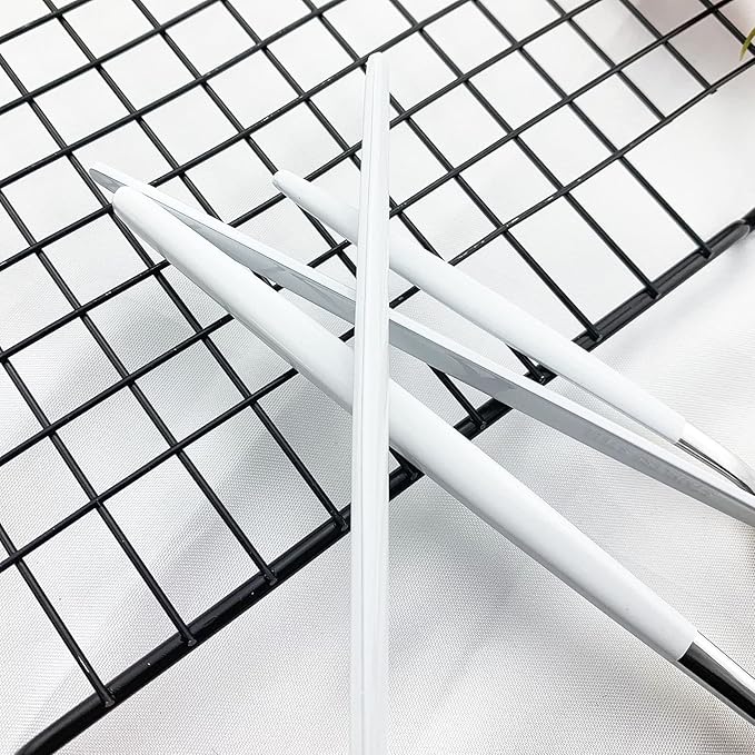 JASHII Flatware Serving Set 24 Piece, Stainless Steel Silverware Set, White Silver Cutlery Set, Modern Elegant Tableware Set for Party, Christmas, Dinner (White Silver)